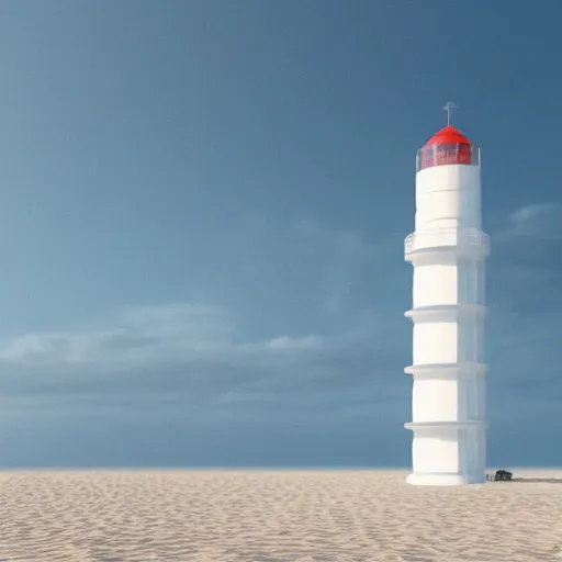 Image similar to photo of a futuristic lighthouse on the beach, ultra realistic details, 8k