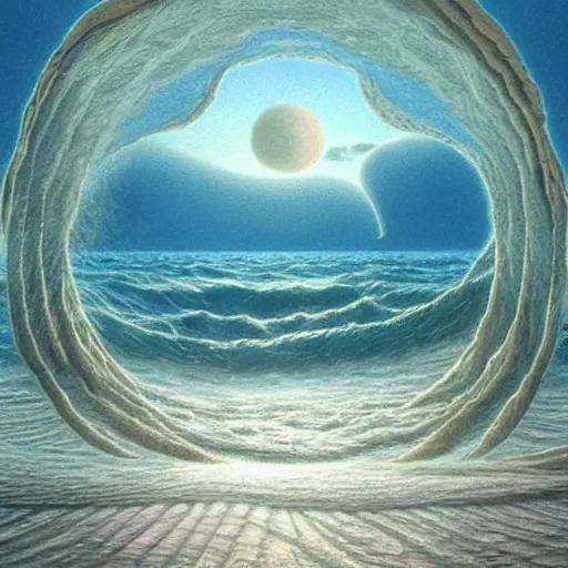 Image similar to scene from a dream. ocean. digital artwork by vincent bons, michael whelan, remedios varo and gerardo dottori. grainy and rough. interesting pastel colour palette. beautiful light. oil and water colour based on high quality render.