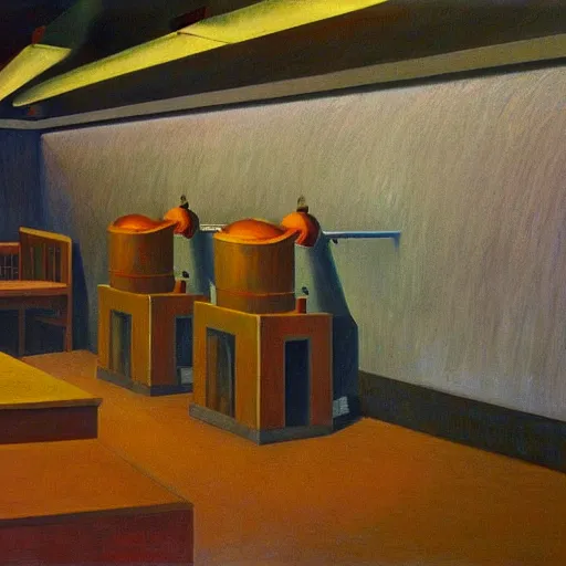 Image similar to hydroelectric dam interior, turbines, grant wood, pj crook, edward hopper, oil on canvas