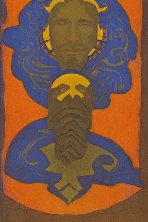 Image similar to thor, marvel, artwork by nicholas roerich,