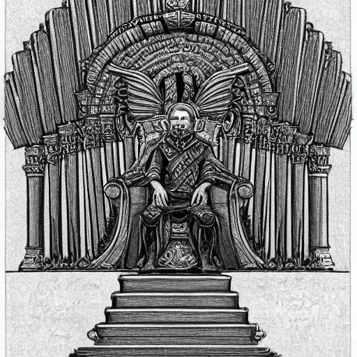 Image similar to pencil illustration. the emperor on his golden throne. 4 0 k.