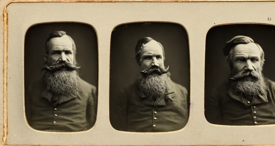 Prompt: a dry plate photograph of a grizzled old sea captain with a walrus mustache