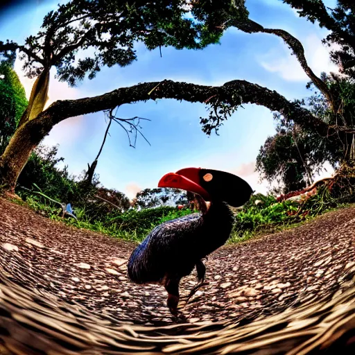 Prompt: a fisheye photo of a dodo bird