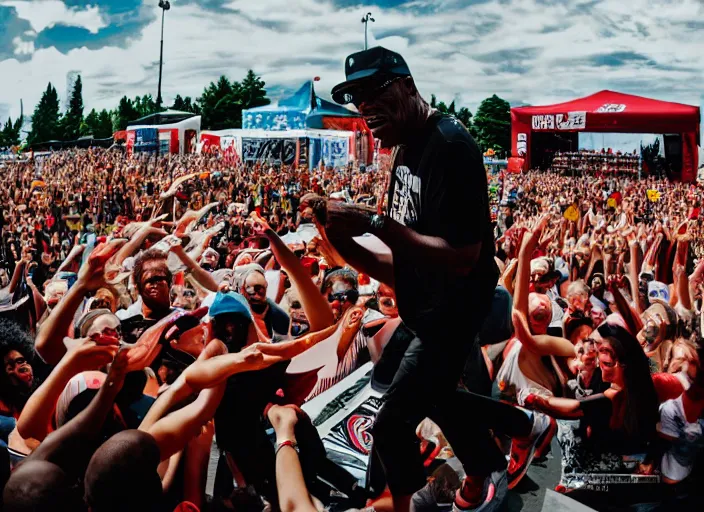 Image similar to photo still of samuel l jackson on stage at vans warped tour!!!!!!!! at age 3 3 years old 3 3 years of age!!!!!!!! stage diving into the crowd, 8 k, 8 5 mm f 1. 8, studio lighting, rim light, right side key light