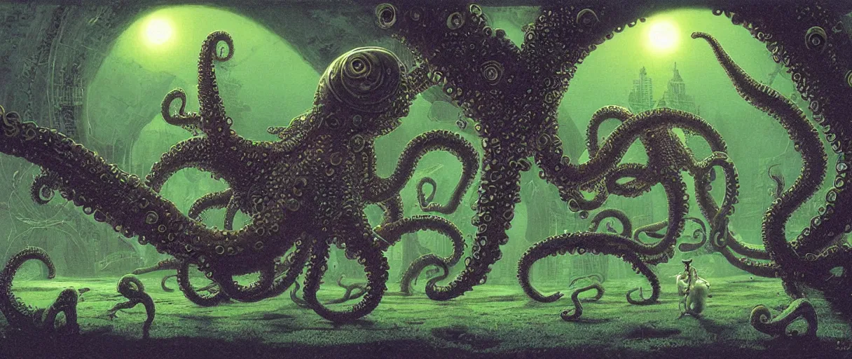 Prompt: the cephalopod monster by Tim white , cinematic atmosphere, establishing shot