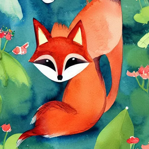 Image similar to watercolor, children book illustration, fox, white background