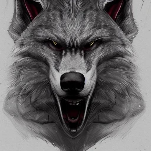 Image similar to a well designed portrait of werewolf, detailed, realistic, sketch style, artstation, greg rutkowski, 8 k resolution.