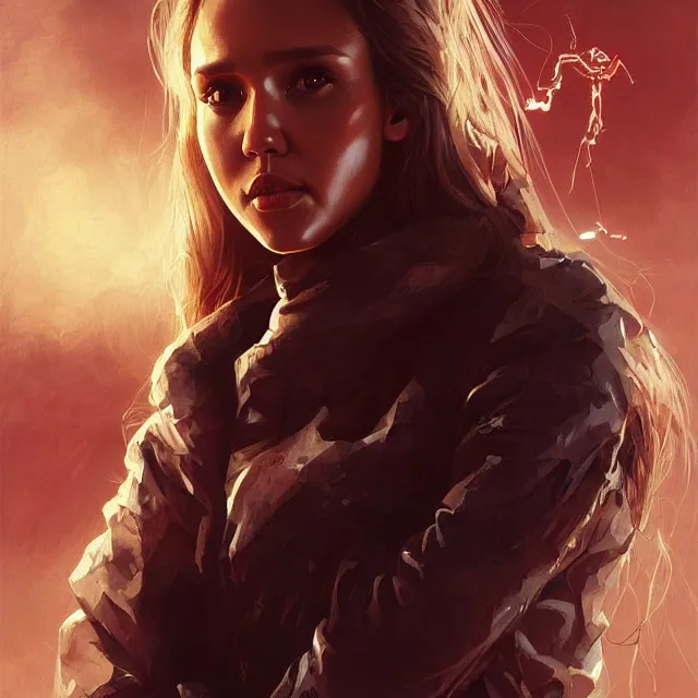 Image similar to the thing jessica alba john carpenter by stanley artgerm lau, wlop, rossdraws, frank frazetta, andrei riabovitchev, marc simonetti