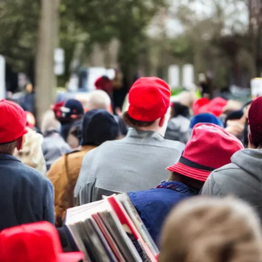 Prompt: civil war between people with red hats against people reading books
