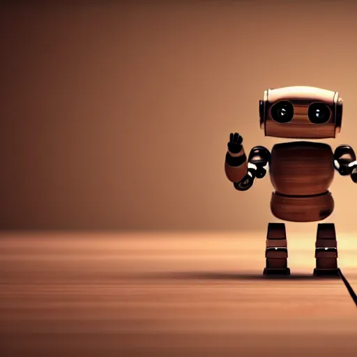 Image similar to a cute little robot consists of wood. super realistic 8 k render of a elegant, cinematic composition