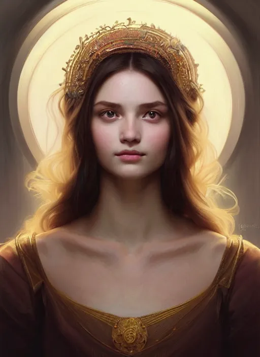 Prompt: beautiful ukrainian feminine face! portrait of young woman perfection, beautiful hair, symmetrical! intricate, elegant, highly detailed, vision of holy perfection, sleeping in a theatre!! smile, digital painting, artstation, concept art, smooth, sharp focus, illustration, art by artgerm and greg rutkowski and alphonse mucha