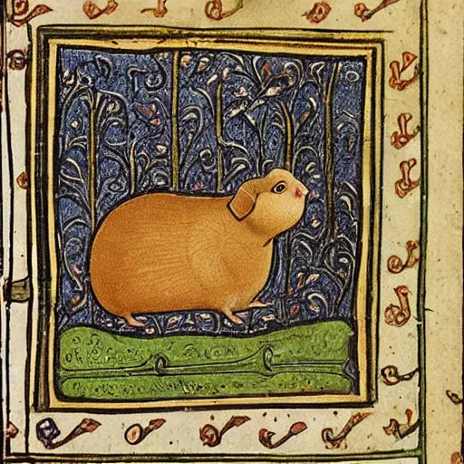 Image similar to medieval book illustration of a guinea pig