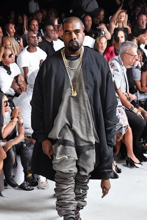 Prompt: kanye west wearing a kanye west, runway photo