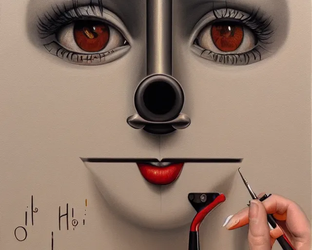 Image similar to a painting of'oh hello there ', an ultrafine detailed painting by rafal olbinski, behance contest winner, pop surrealism, detailed painting, very detailed, minimalist, skeuomorphic, airbrush art