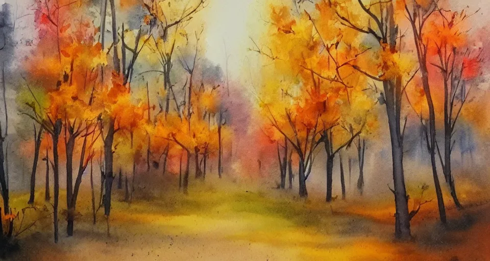 Image similar to autumn watercolor by arti chauhan trending on artstation