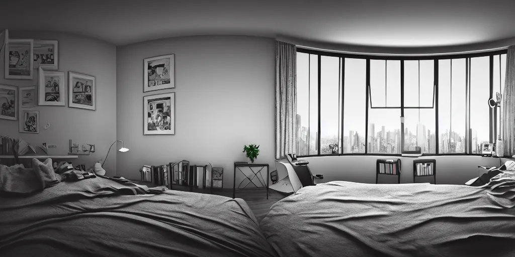 Image similar to Digital illustration. Trending. 4k. panoramic. HDR. Room.