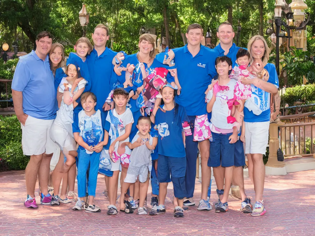 Prompt: Family photograph at Disney World
