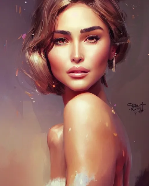 Prompt: masterpiece concept of Olivia culpo by Stanley Artgerm Lau, WLOP, Rossdraws, James Jean, Andrei Riabovitchev, Marc Simonetti, Yoshitaka Amano, digital art, artstation