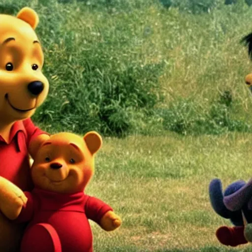 Image similar to A still of Keanu Reeves as Winnie the Pooh