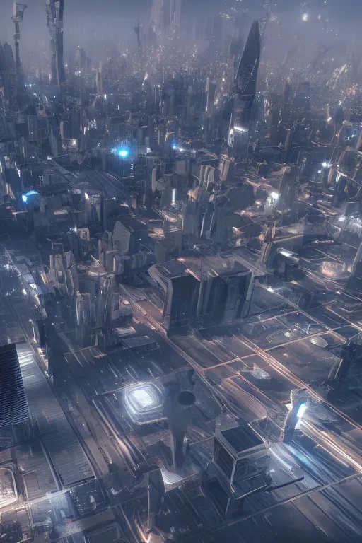 Image similar to Futuristic cities, orbits floating in the air, CG big scenes, octane rendering, volumetric light, virtual engine,8K