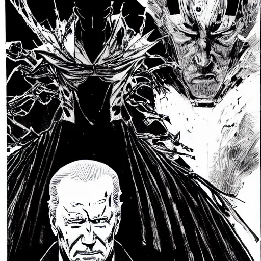 Image similar to Joe Biden looking sinister, by Tsutomu Nihei, highly detailed