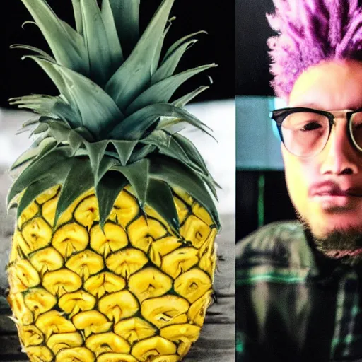 Image similar to DSLR photo of an mkultra pineapple next to a miniscule person by comparison