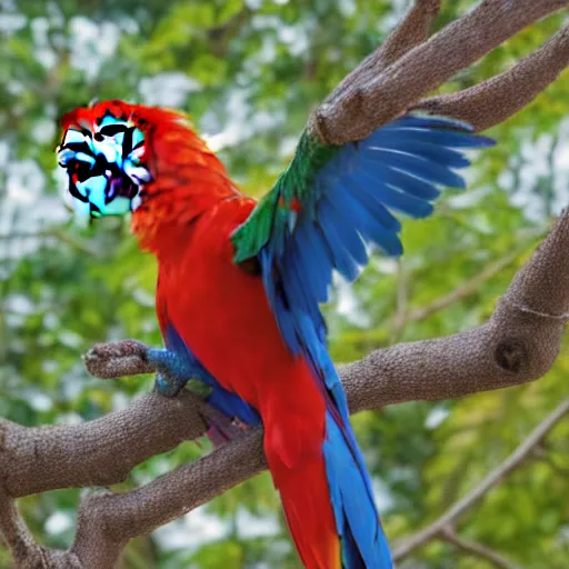 Prompt: high res Scarlet macaw with its wings open 4k