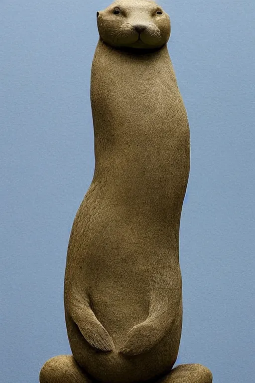 Image similar to a stone sculpture of a long otter, animal - shaped statue, stone sculpture, otter, photograph