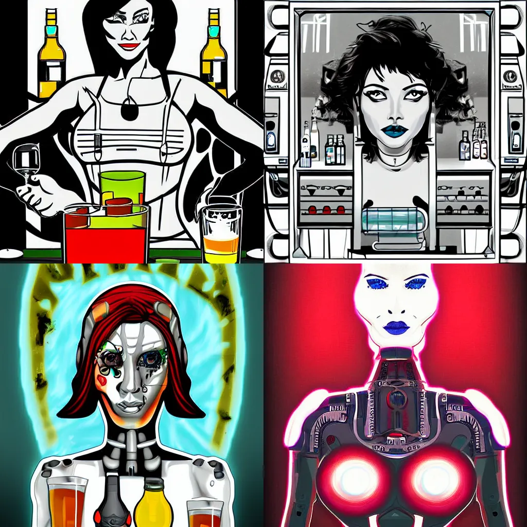 Prompt: cyborg bartender digital art