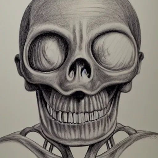 Image similar to ron english drawing teletubbies skeleton anatomy self portrait, hyperrealism