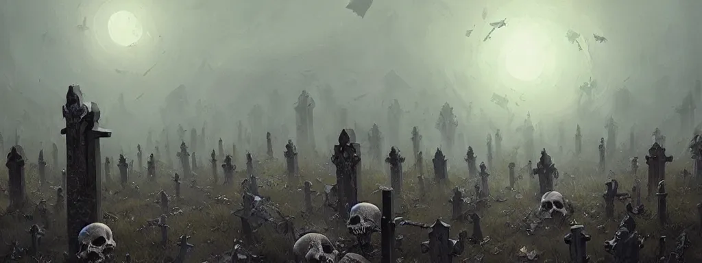 Image similar to a graveyard of skulls, greg rutkowski