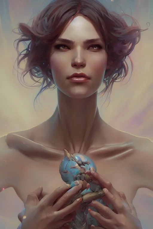 Prompt: a beautiful sensual femaile alien, highly detailed, digital painting, artstation, concept art, sharp focus, illustration, art by artgerm and greg rutkowski and alphonse mucha