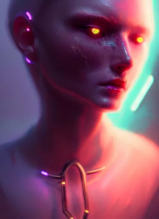 Image similar to sensual caucasian female humanoid with freckles, by loish, d & d, fantasy, cyber neon lighting, futurism, intricate futuristic jewelry accessories, cyberpunk high fashion, profile posing, hyper photorealistic, digital photography, artstation, pinterest, concept art, art by pascal blanche and greg rutkowski,