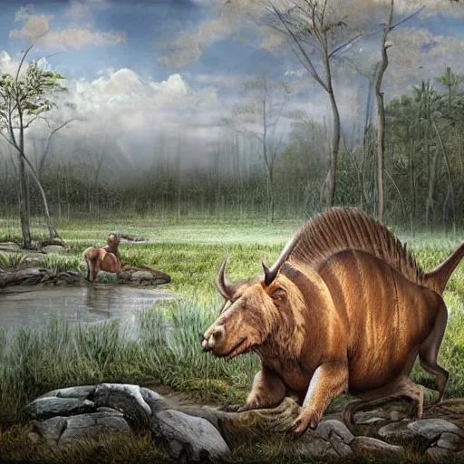 Image similar to jakapil realistic paleo art reconstruction