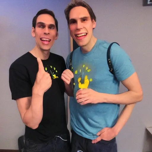 Prompt: jerma and vinny vinesauce hanging out together