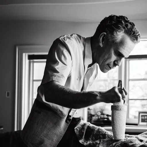 Image similar to photo of jordan peterson cleaning his room, very detailed, intricantely detailed, psychologist, 55mm photography, f/1.3