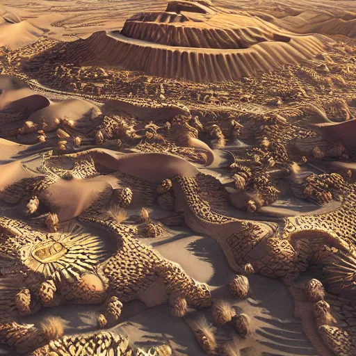 Prompt: highly detailed large kingdom in the desert, 8 k fantasy art, concept art illustration, sharp focus, intricate and smooth