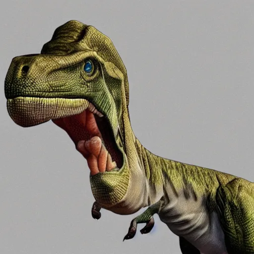 Image similar to a human but but in design of a dinosaur photo - realistic