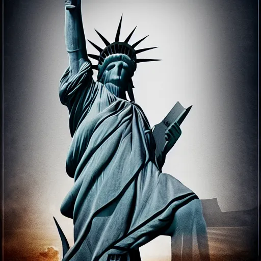 Image similar to photomanipulation of statue of liberty sitting down with legs crossed, humor, ultrarealism, detailed, trending on artstation