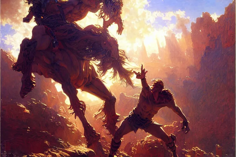 Prompt: looming giant, attack on titans, bright sunlight, painting by ( gaston bussiere ), ( craig mullins ), j. c. leyendecker, vibrant colors and hard shadows and strong rim light