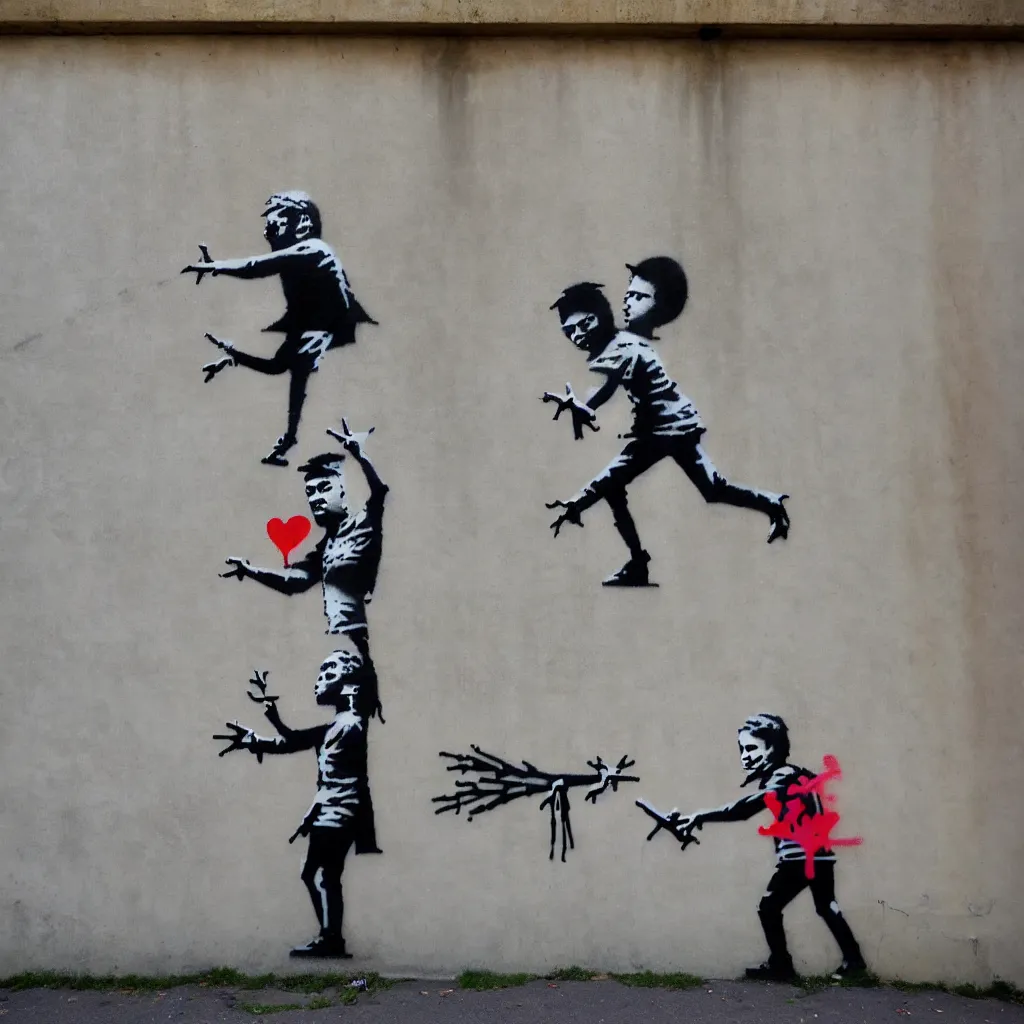 Image similar to wall with famous banksy graffiti