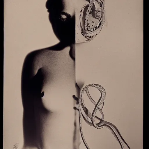 Image similar to A portrait of a beautiful cyberpunk girl, octopus, by Man Ray, fine art