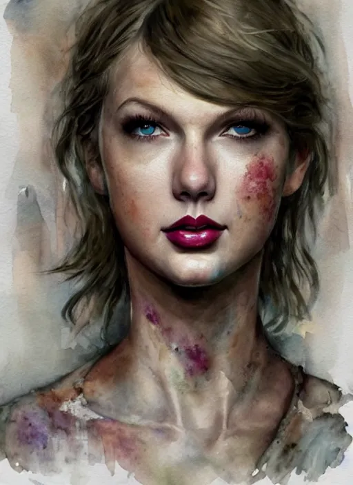 Image similar to portrait, Taylor Swift in the Last of Us universe, watercolor, dramatic lighting, cinematic, establishing shot, extremely high detail, foto realistic, cinematic lighting, pen and ink, intricate line drawings, by Yoshitaka Amano, Ruan Jia, Kentaro Miura, Artgerm, post processed, concept art, artstation, matte painting, style by eddie mendoza, raphael lacoste, alex ross