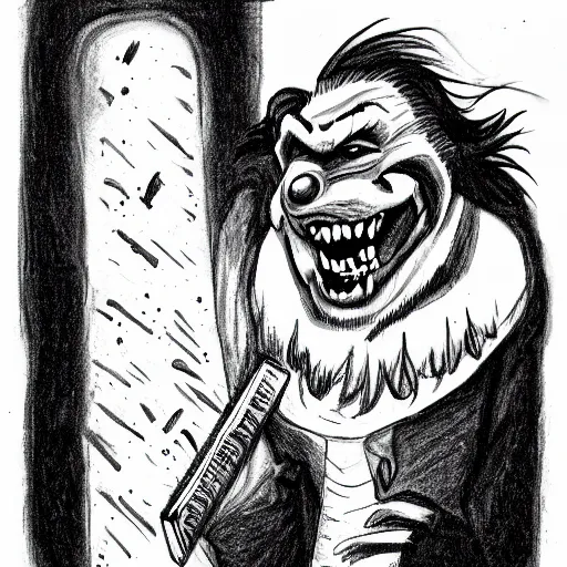 Image similar to a Pop Wonder scary horror themed goofy-hilarious-character Beethoven-werewolf-vampire, dime-store-comic drawn with charcoal and pen and ink, half-tone-line-stacking