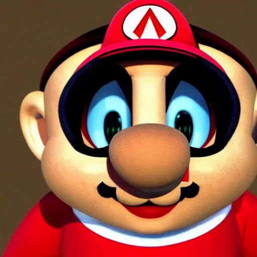 Image similar to hyperrealistic Super Mario, with pizza eyes