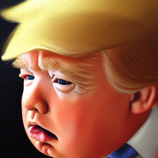 Image similar to portrait donald trump as a baby pouting with folded arms, fine art, award winning, desaturated, brown tones, intricate, elegant, sharp focus, cinematic lighting, digital painting, 8 k concept art, by michael hussar and greg manchess and brom and z. w. gu, 8 k