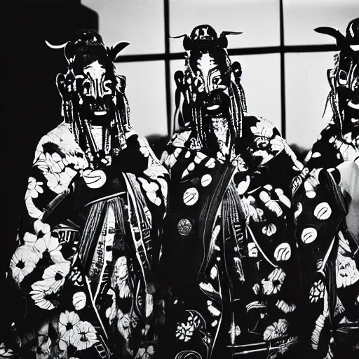 Image similar to A photograph of Japanese oni demons at the conference, 35mm film grain, intricate, high contrast, studio lighting, fantasy