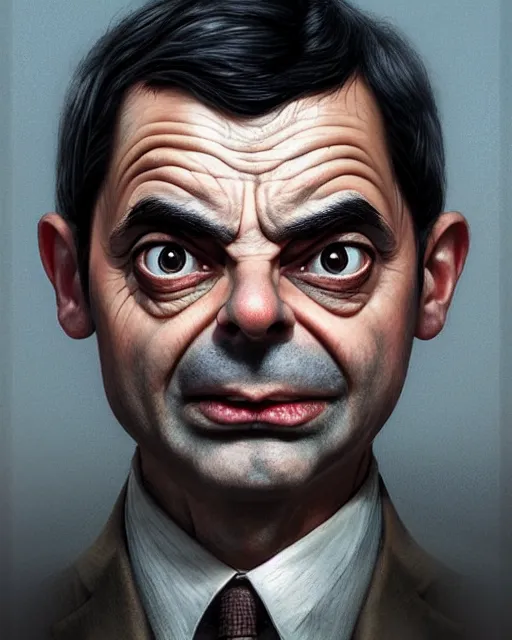 Prompt: mr. bean, hyper realistic face, beautiful eyes, fantasy art, in the style of greg rutkowski, intricate, hyper detailed, smooth