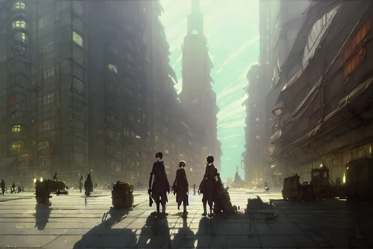 Image similar to dieselpunk, city, painted by greg rutkowski makoto shinkai takashi takeuchi studio ghibli, akihiko yoshida