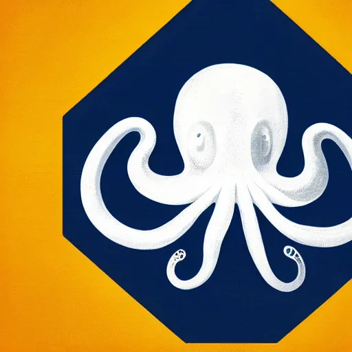 Image similar to octopus symmetric logo painting by tim biskup and afshar petros, matte background, sharp contours, minimal, trending on artstation